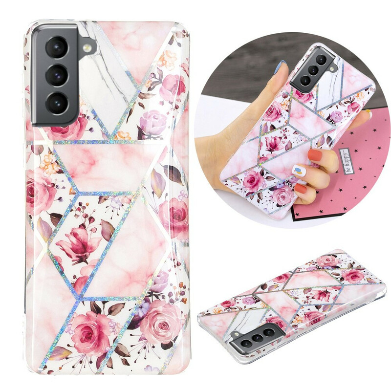 Coque Samsung Galaxy S21 FE Marbrée Fleurs