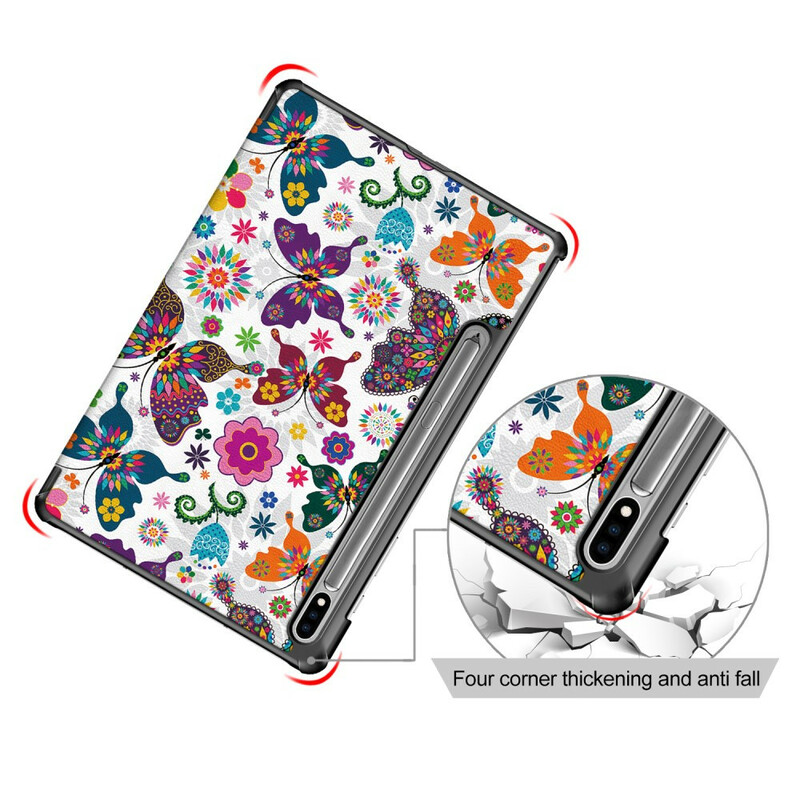 Smart Case Samsung Galaxy Tab S7 FE Renforcée Papillons et Fleurs