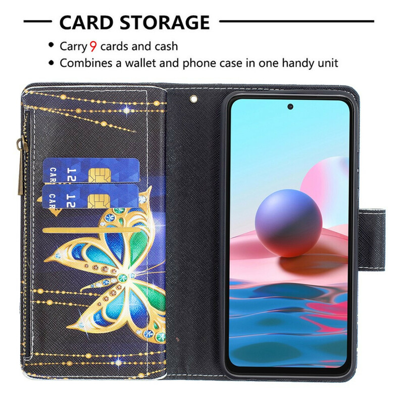 Housse Xiaomi Redmi Note 10 / Note 10s Poche Zippée Papillons