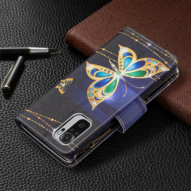 Housse Xiaomi Redmi Note 10 / Note 10s Poche Zippée Papillons