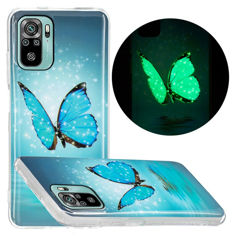 Coque Xiaomi Redmi Note 10 / Note 10s Papillon Bleu Fluorescente