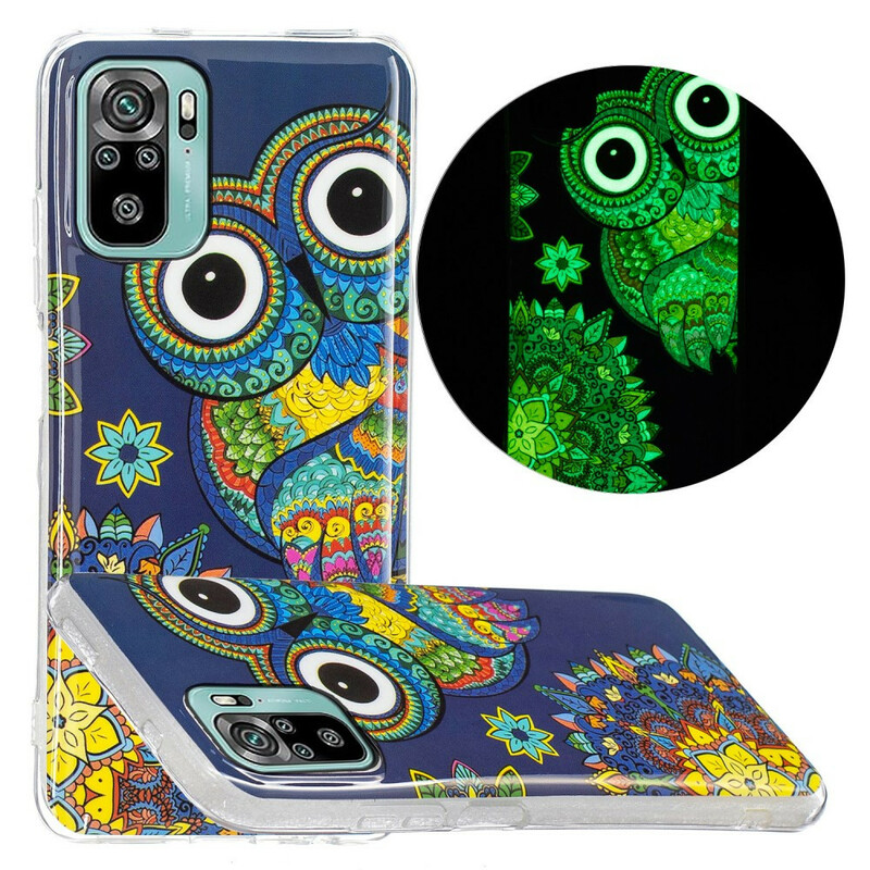 Coque Xiaomi Redmi Note 10 / Note 10s Hibou Mandala Fluorescente