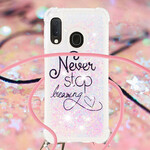 Coque Samsung Galaxy A20e à Cordon Paillettes Never Stop