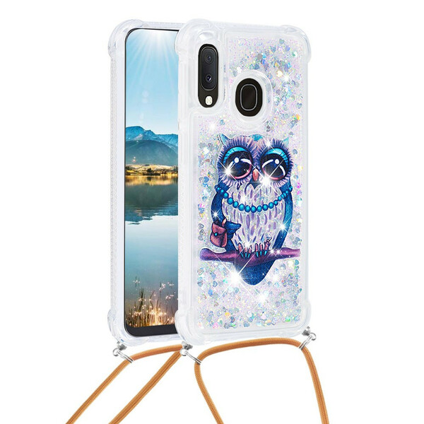 Coque Samsung Galaxy A20e à Cordon Paillettes Miss Hibou