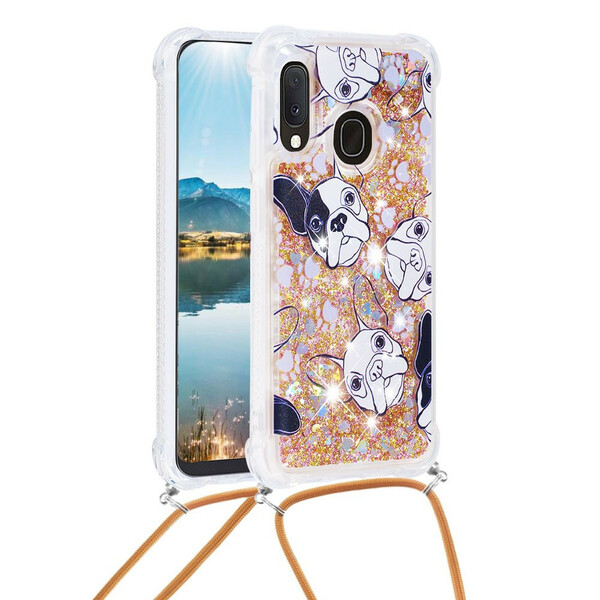 Coque Samsung Galaxy A20e à Cordon Paillettes Chiens