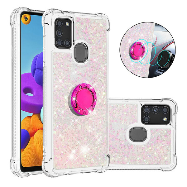 Coque Samsung Galaxy A21s Paillettes avec Anneau-Support