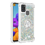 Coque Samsung Galaxy A21s Paillettes avec Anneau-Support