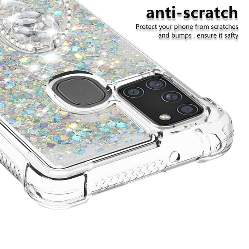 Coque Samsung Galaxy A21s Paillettes avec Anneau-Support