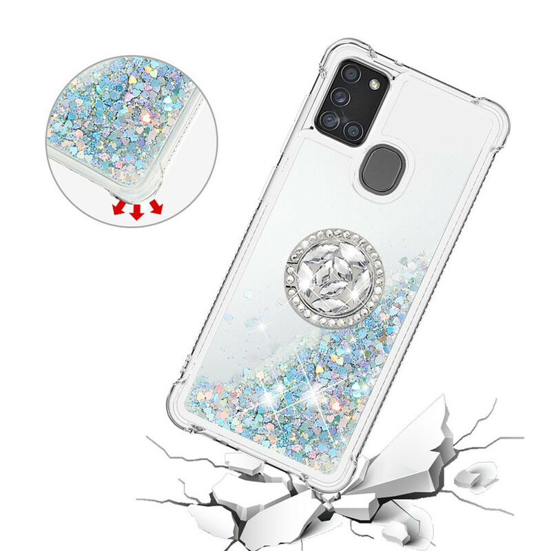 Coque Samsung Galaxy A21s Paillettes avec Anneau-Support