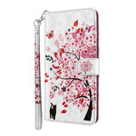 Housse iPhone 13 Mini Arbre Rose et Chat Noir