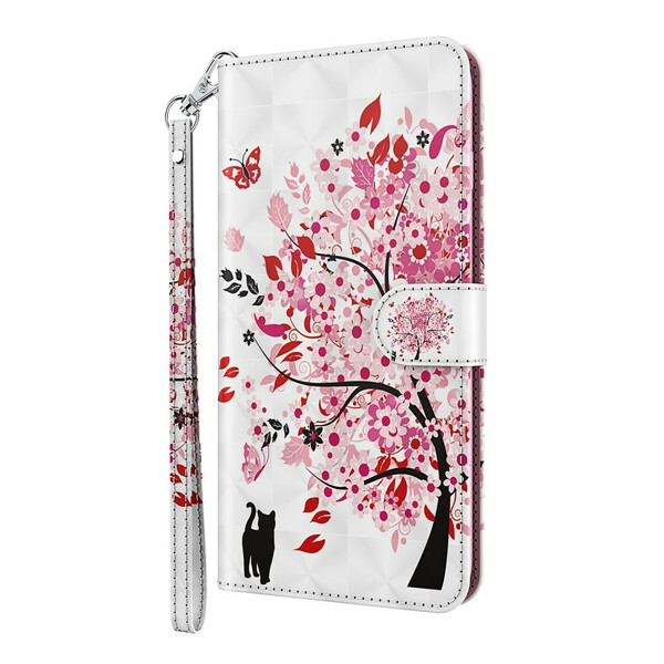 Housse iPhone 13 Mini Arbre Rose et Chat Noir