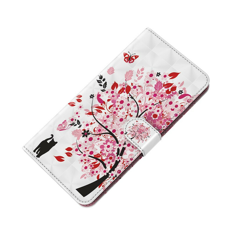 Housse iPhone 13 Mini Arbre Rose et Chat Noir