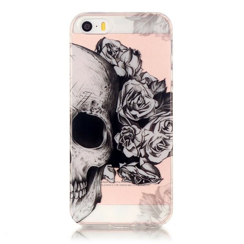 Coque iPhone SE/5/5S Transparente Tête de Mort Fleurie