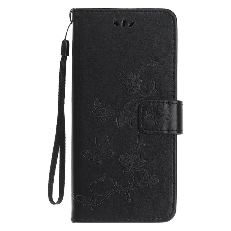 Housse iPhone 13 Mini Papillons et Fleurs à Lanière