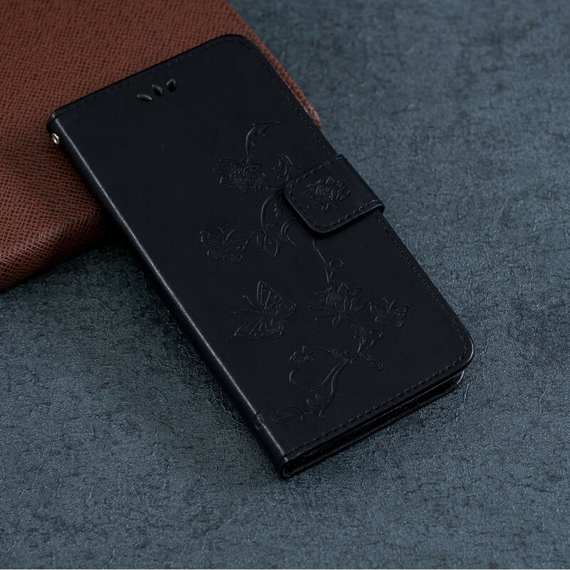 Housse iPhone 13 Mini Papillons et Fleurs à Lanière