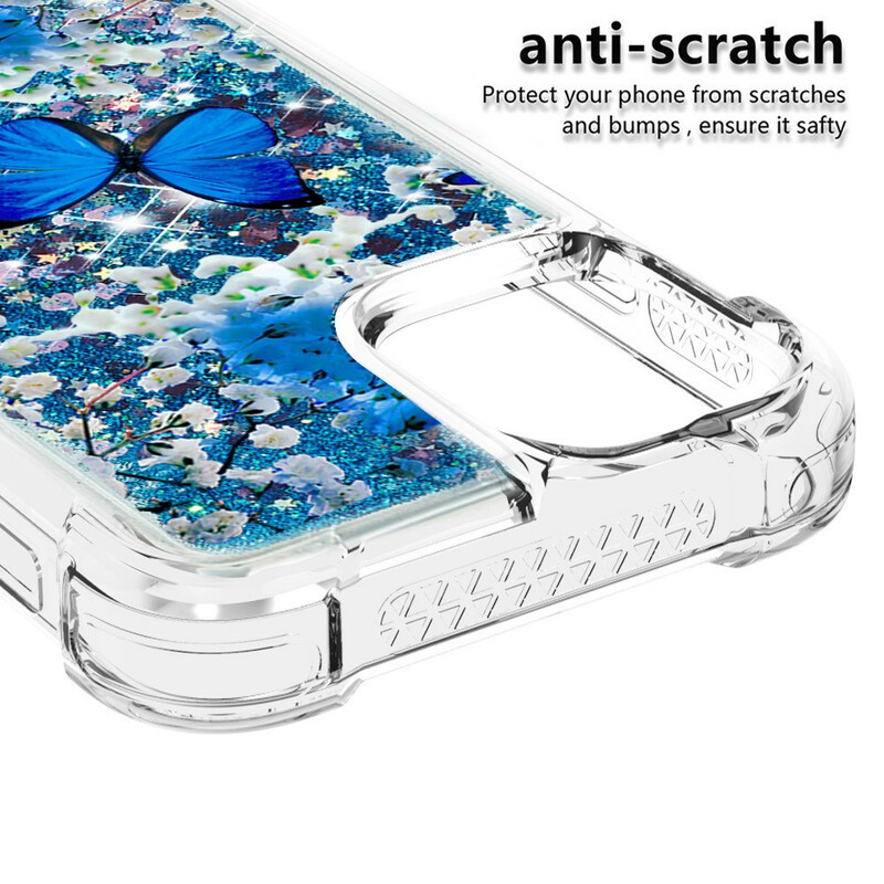 Coque iPhone 13 Pro Max Papillons Bleus Paillettes