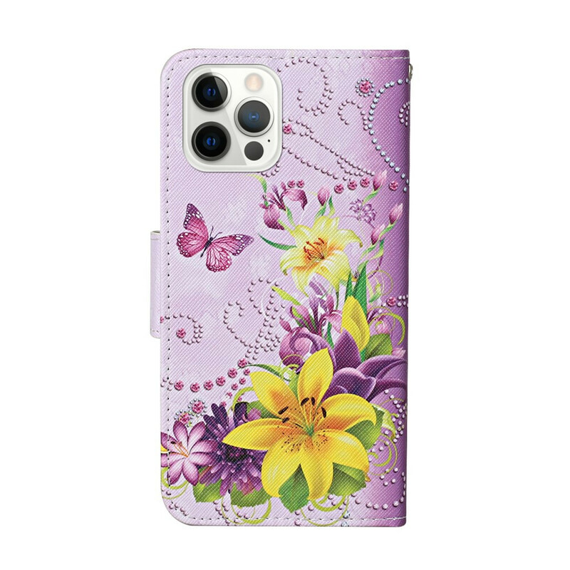 Housse iPhone 13 Pro Fleurs Magistrales avec Lanière