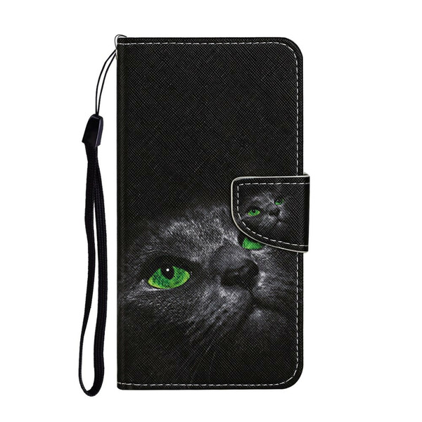 Housse iPhone 13 Pro Yeux de Chat Verts avec Lanière