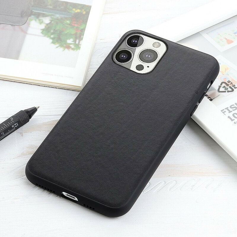 Coque iPhone 13 Pro Véritable Cuir Litchi