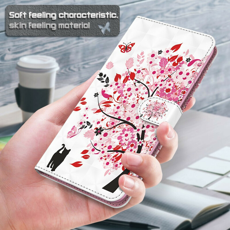 Housse iPhone 13 Pro Max Arbre Rose et Chat Noir