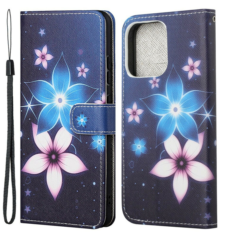 Housse iPhone 13 Fleurs Lunaires à Lanière