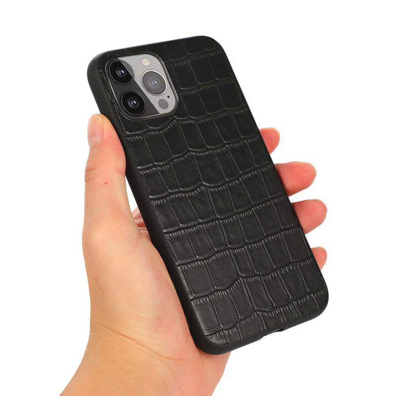 Coque iPhone 13 Pro Max Véritable Cuir Texture Crocodile