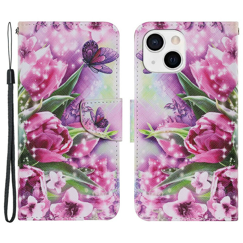 Housse iPhone 13 Papillons et Tulipes