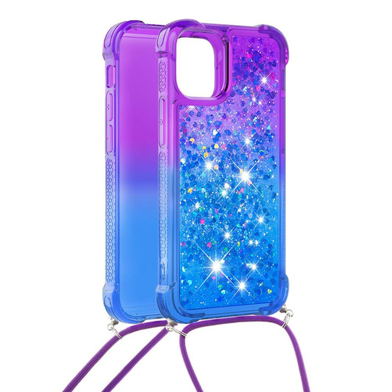 Coque iPhone 13 Silicone Paillettes et Cordon