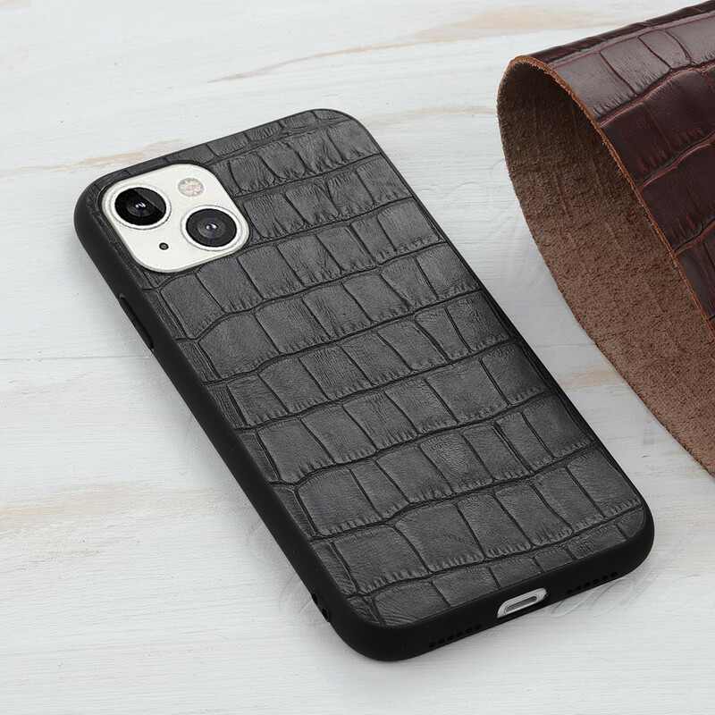 Coque iPhone 13 Véritable Cuir Texture Crocodile