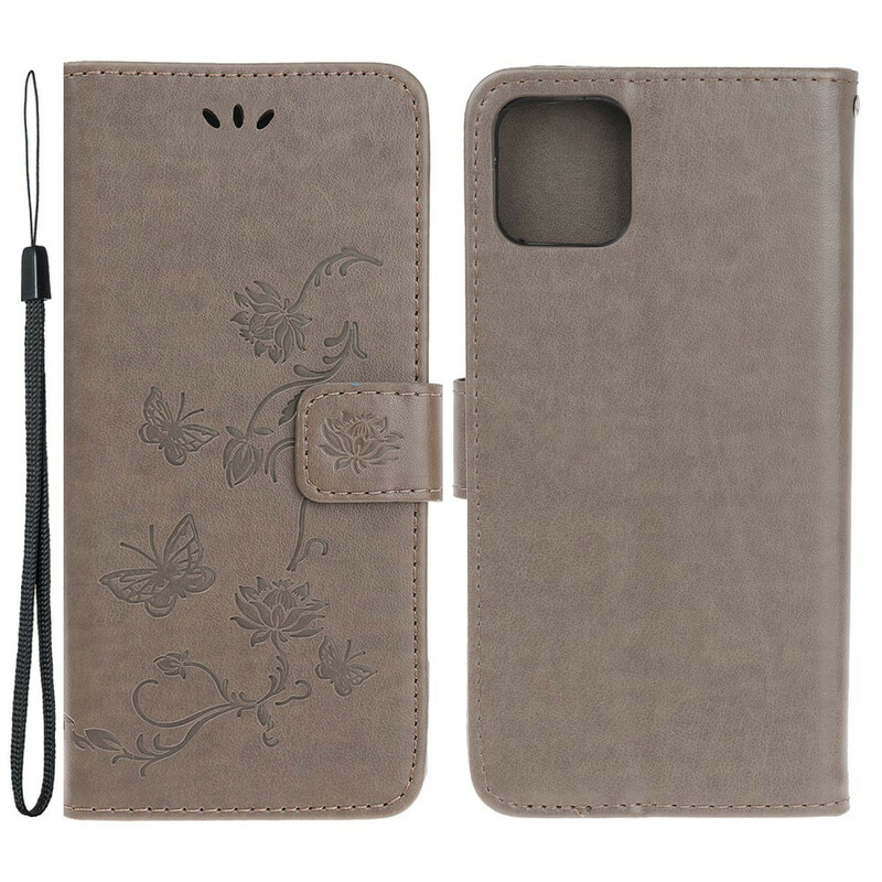 Housse iPhone 13 Papillons et Fleurs à Lanière