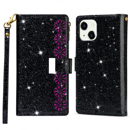 Housse iPhone 13 Paillettes Portefeuille Zip