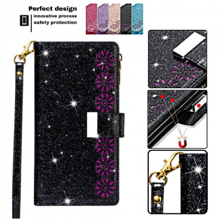 Housse iPhone 13 Paillettes Portefeuille Zip