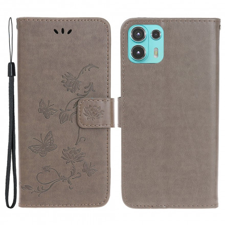 Housse Motorola Edge 20 Lite Papillons et Fleurs à Lanière