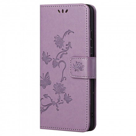 Housse Motorola Edge 20 Papillons et Fleurs à Lanière