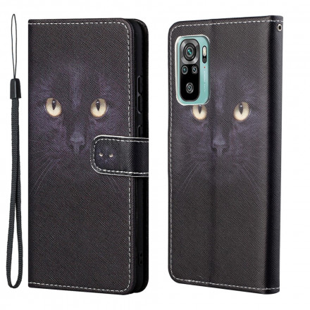 Housse Xiaomi Redmi 10 Yeux de Chat Noir à Lanière