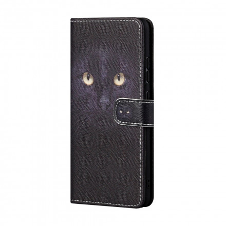 Housse Xiaomi Redmi 10 Yeux de Chat Noir à Lanière