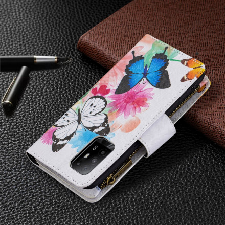 Housse Oppo A94 5G Poche Zippée Papillons