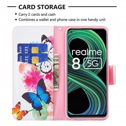 Housse Realme 8 5G Papillons et Fleurs Peints