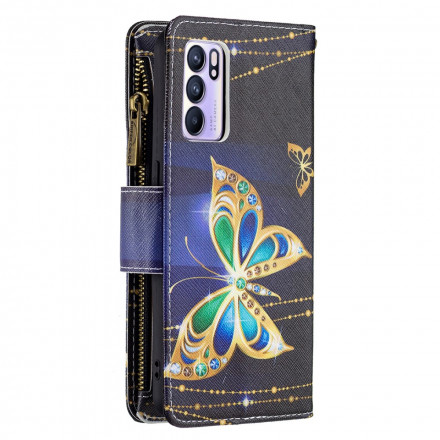 Housse Oppo Reno 6 5G Poche Zippée Papillons