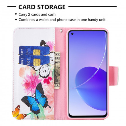 Housse Oppo Reno 6 5G Papillons et Fleurs Peints