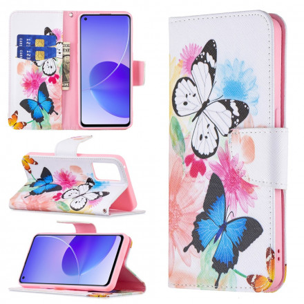 Housse Oppo Reno 6 5G Papillons et Fleurs Peints