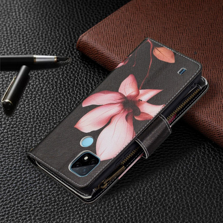 Housse Realme C21 Poche Zippée Fleur