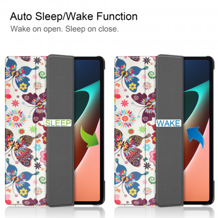 Smart Case Xiaomi Pad 5 Porte-Stylet Fleurs Vintages