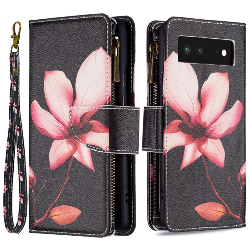 Housse Google Pixel 6 Poche Zippée Fleur