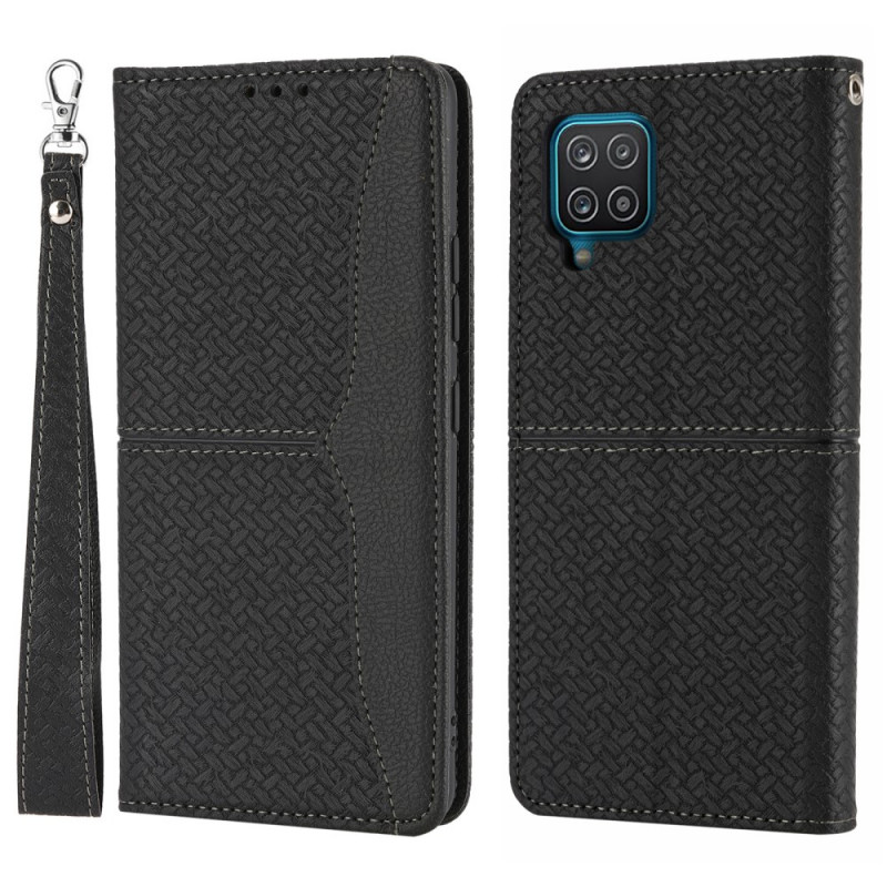 Flip Cover Samsung Galaxy A12 / M12 Style Cuir Tissée à Lanière