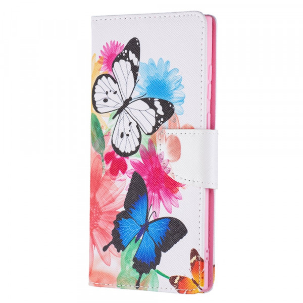 Housse Samsung Galaxy S22 Ultra 5G Papillons et Fleurs Peints