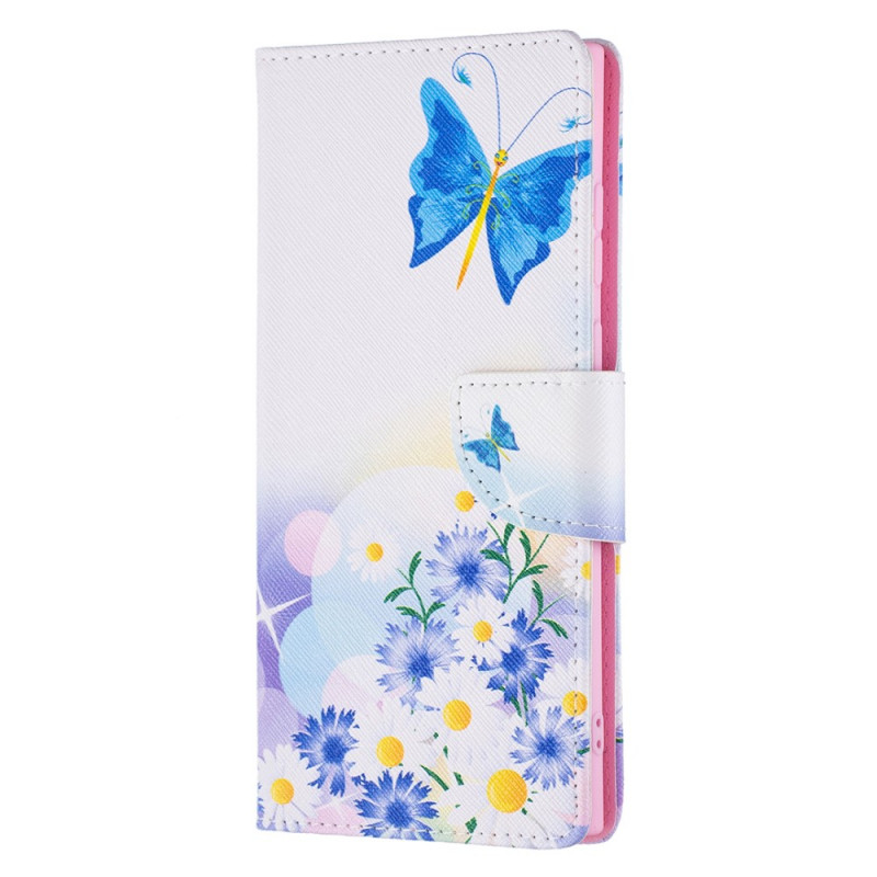 Housse Samsung Galaxy S22 Ultra 5G Papillons et Fleurs Peints