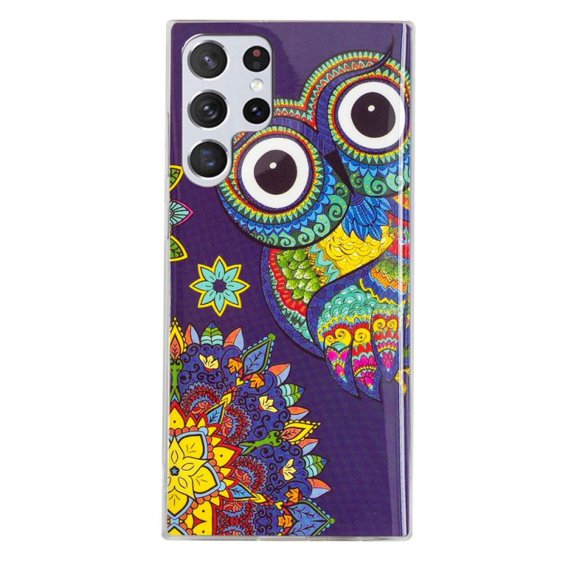 Coque Samsung Galaxy S22 Ultra 5G Hibou Mandala Fluorescente