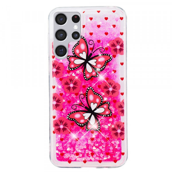 Coque Samsung Galaxy S22 Ultra 5G Paillettes Papillons