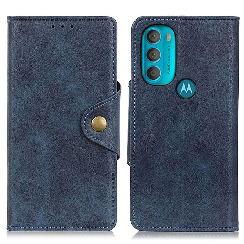 Housse Moto G71 5G Simili Cuir Vintage et Bouton